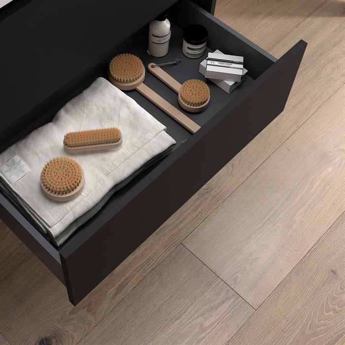 SALGAR NOJA 850 Bathroom Cabinet with Countertop Cover 2 Drawers 1 Right Door Matte Black Color