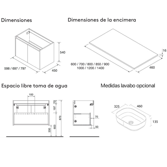 SALGAR NOJA Mueble de Baño con Tapa Encimera 2 Puertas Color Blanco Mate