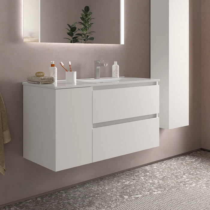 SALGAR BEQUIA Mueble de Baño con Lavabo 2 Cajones 1 Puerta Izquierda Blanco Mate
