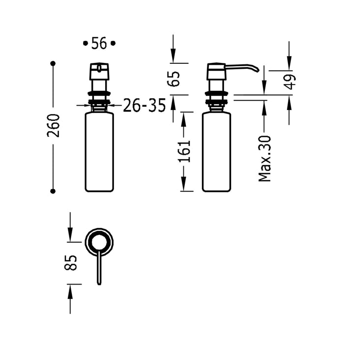TRES 13474110 Dispensador de Jabón Encastre Encimera Cromo