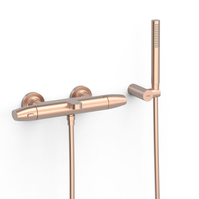 TRES 19017439OPM OVER-WALL Thermostatic Wall-Mounted Faucet Over-Wall Bathtub and Shower Matte Rose Gold Color 24K