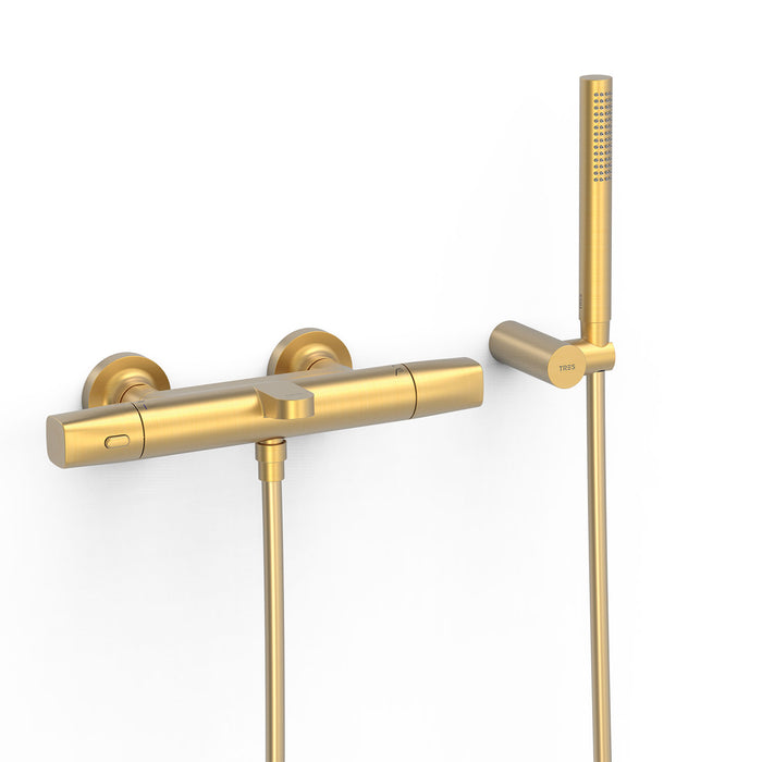 TRES 19017449OM OVER-WALL Thermostatic Wall-Mounted Faucet Over-Wall Bathtub and Shower Matte Gold Color 24K