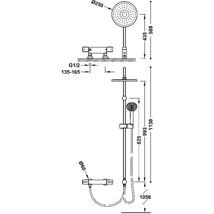 TRES 19038501 OVER-WALL Over-Wall Thermostatic Mixer Set 2-Way Shower Chrome Color