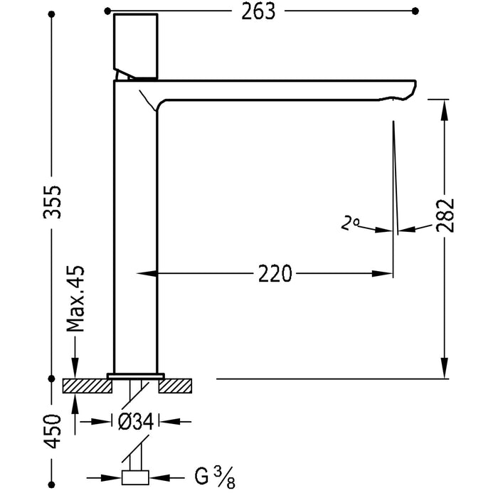 TRES 20020306BL LOFT Grifo Monomando XXL Caño Alto para Lavabo Color Blanco-Cromo