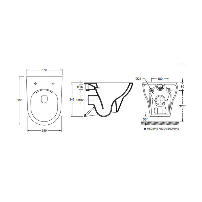 VALADARES 42501002K 100 Inodoro Rimless Suspendido Blanco