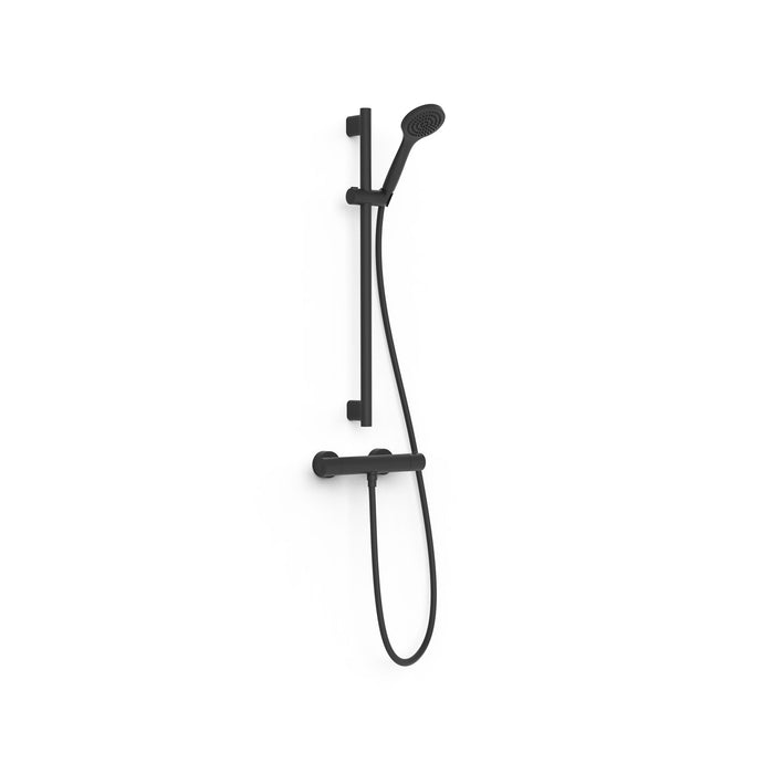 TRES 21619601NM BASE PLUS Kit de Grifo Termostático Mural Ducha Color Negro Mate