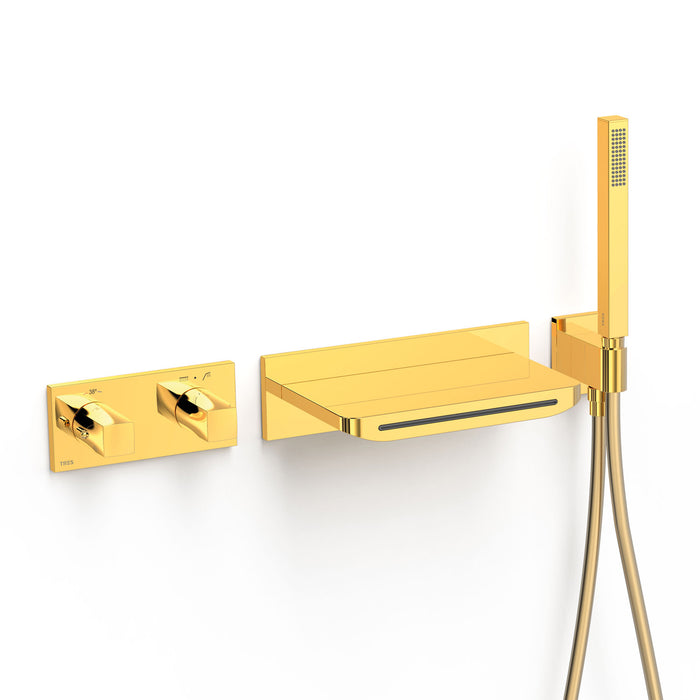 TRES 30725207OR B-SYSTEM Built-in Thermostatic Faucet Kit 2-Way Bathtub and Shower 24K Gold Color