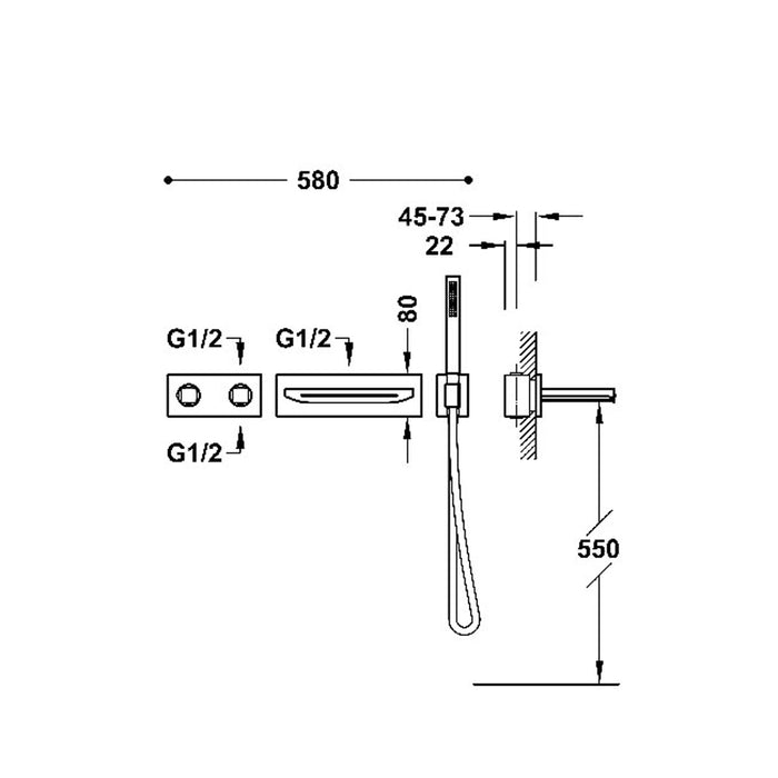 TRES 30725207AC B-SYSTEM Kit de Grifo Termostático Empotrado de 2 Vías Bañera y Ducha Color Acero