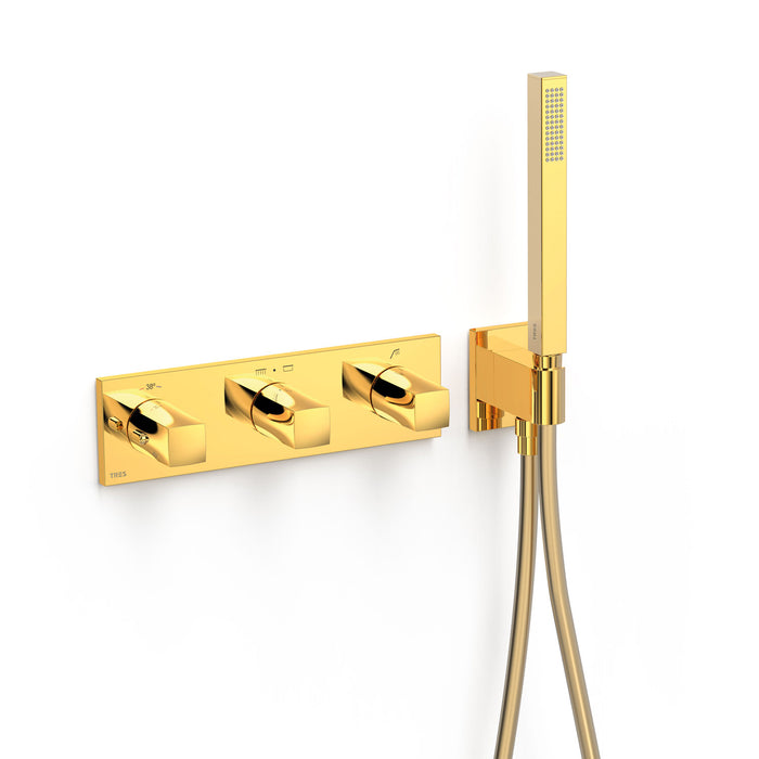TRES 30725301OR B-SYSTEM Grifo Termostático Empotrado de 3 Vías Color Oro 24K