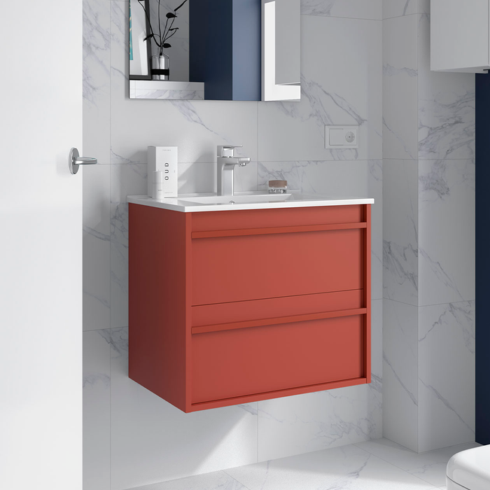 SALGAR ATTILA Mueble de Baño con Lavabo 2 Cajones Color Rojo Mate