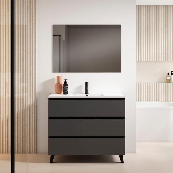 VISOBATH GRANADA Complete Bathroom Furniture Set 3 Drawers Ash Color Black Handle
