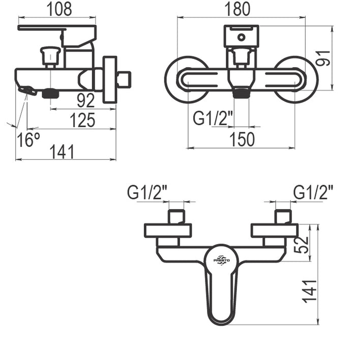 PRESTO 2151016 Zip Plus 2.0 grupo baño-ducha Negro
