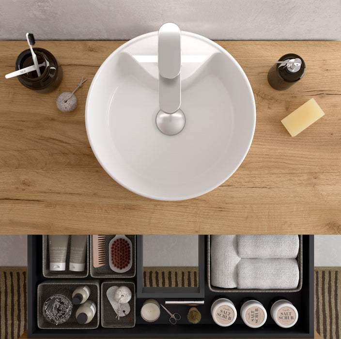 SALGAR BEQUIA Mueble de Baño con Lavabo de Posar y Encimera 2 Cajones 1 Puerta Reversible Roble África