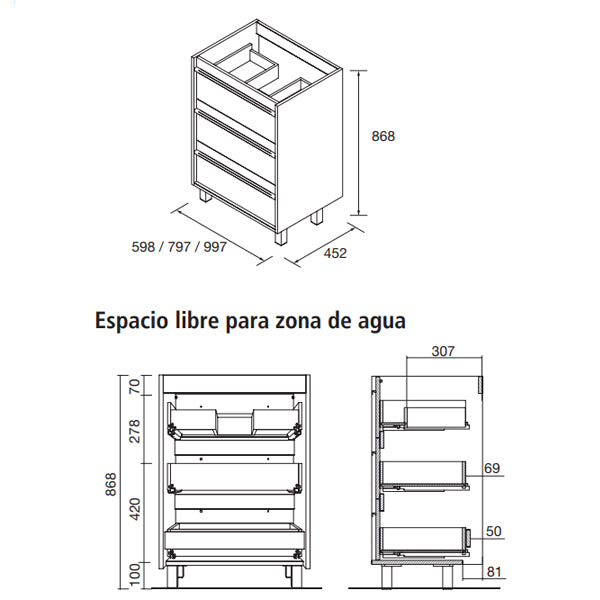 SALGAR ATTILA Conjunto Mueble Completo 3 Cajones Roble África