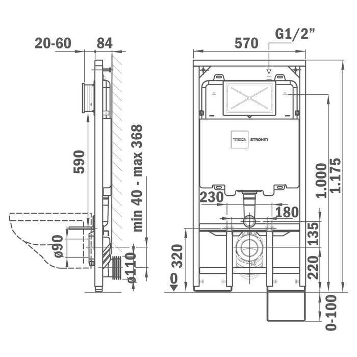 STROHM TEKA PACK DESSIN Inodoro Suspendido Rimless Pulsador Cromo