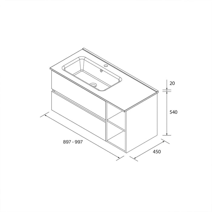 SALGAR BEQUIA Mueble de Baño con Lavabo 2 Cajones 2 Huecos Derecha Blanco Mate