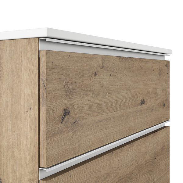 VISOBATH GRANADA Complete Set Wall Hung Bathroom Cabinet 2 Drawers Costa Oak Color White Handle