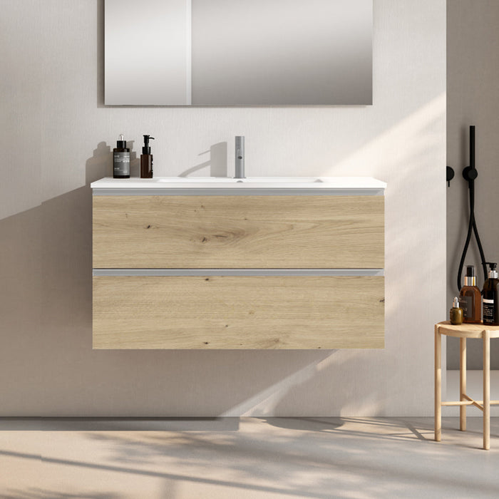VISOBATH GRANADA Bathroom Cabinet with Wall Hung Sink 2 Drawers Oak Costa Color Aluminum Handle