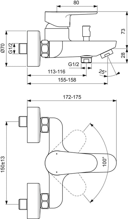 IDEAL STANDARD BC500AA CERAFINE O Grifo Monomando Baño/Ducha Ext sin Equipo de Ducha Cromo