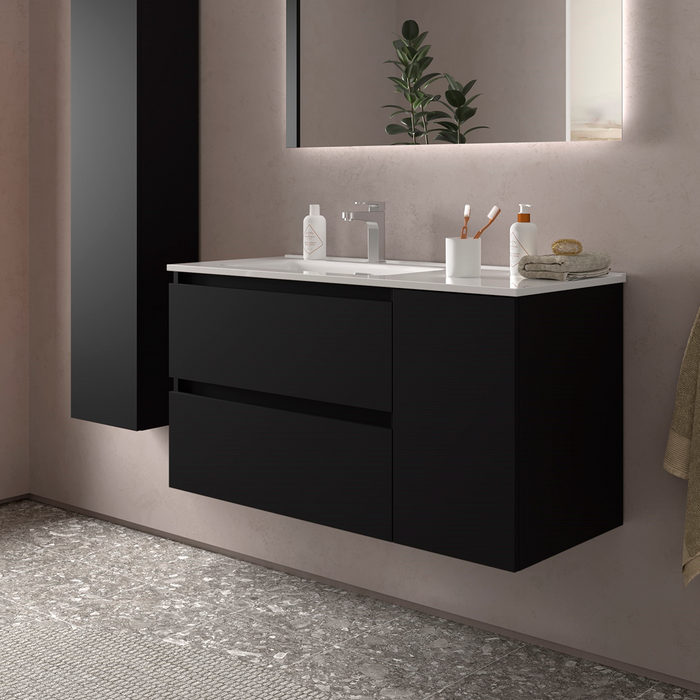 SALGAR BEQUIA Mueble de Baño con Lavabo 2 Cajones 1 Puerta Derecha Negro Mate