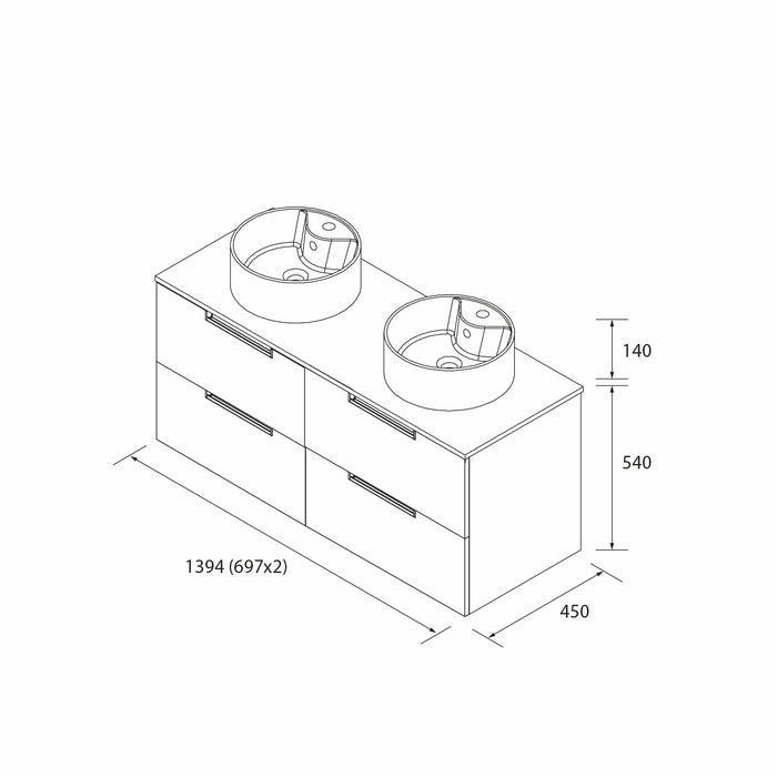 SALGAR 122015 LENI Mueble+Lavabo LISBOA 2 Senos 140cm Nogal