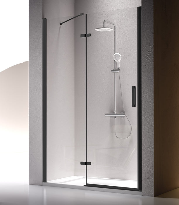 KASSANDRA NARDI NA403 Mampara Frente de Ducha Fijo + Puerta Abatible Negro Mate Transparente
