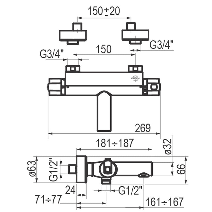 PRESTO 50041500 Pysa grupo baño-ducha termostática Cromo