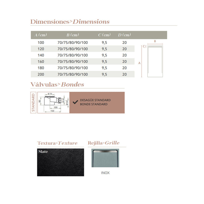 ACQUABELLA DUO Plato de Ducha Textura Slate Color Cemento