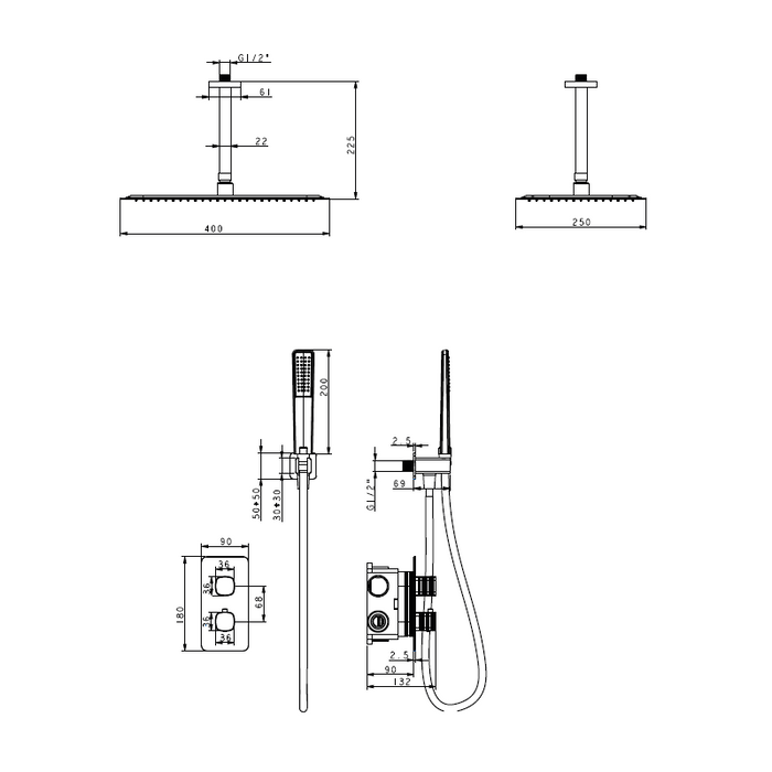 IMEX GTS069 FIRENZE-SASSARI Conjunto Grifería Termostatica Empotrada Cromo