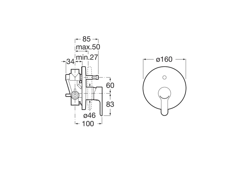 ROCA A5A0A09C00 L20 Grifo Monomando Empotrado Baño/Ducha Cromo