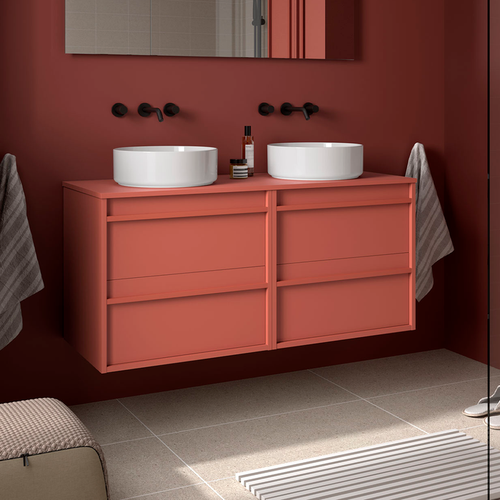 SALGAR 104976 ATTILA Mueble de Baño con Tapa Encimera 4 Cajones 120 cm Color Rojo Mate