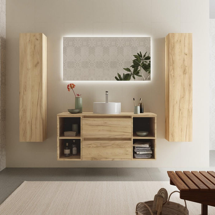 SALGAR 102237 BEQUIA Mueble de Baño con Lavabo de Posar y Encimera 120 2 Cajones y 4 Huecos Roble África