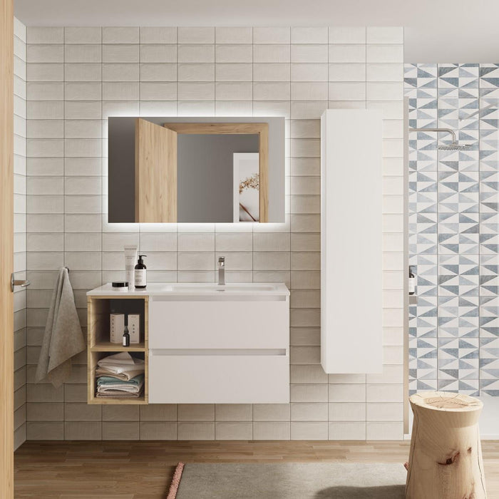 SALGAR BEQUIA Bathroom Furniture with Sink 2 Drawers 2 Compartments White Roble África Left
