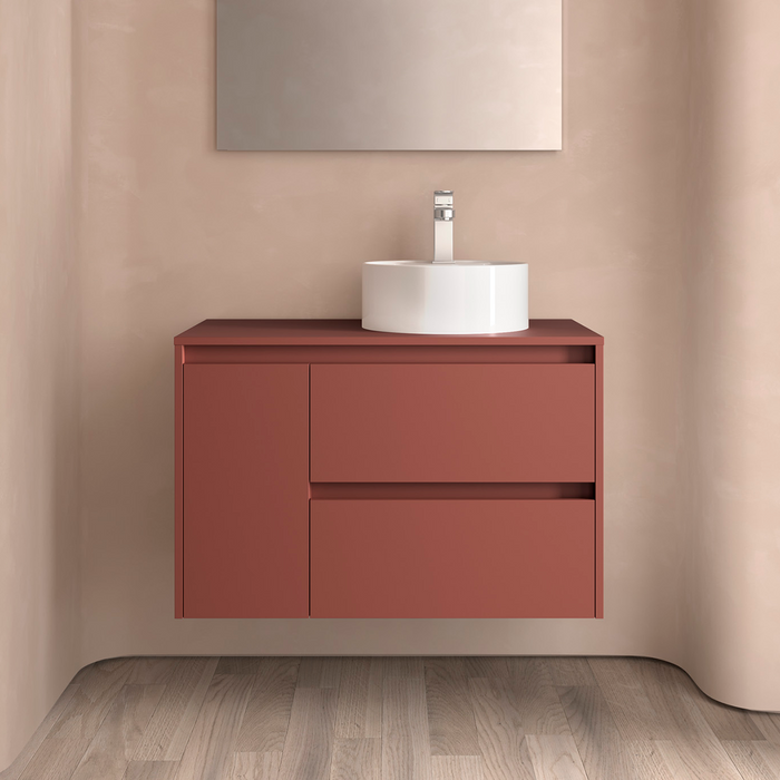 SALGAR NOJA 910 Mueble de Baño con Tapa Encimera 2 Cajones 1 Puerta Izquierda Color Rojo Satinado