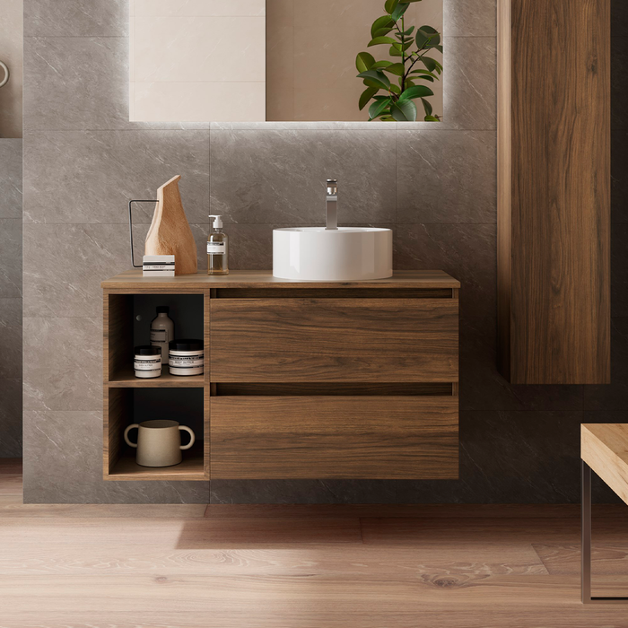SALGAR BEQUIA Mueble de Baño con Lavabo de Posar y Encimera 2 Cajones 2 Huecos Nogal Maya
