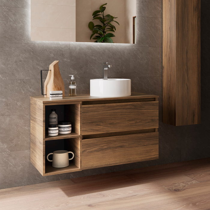 SALGAR BEQUIA Mueble de Baño con Lavabo de Posar y Encimera 2 Cajones 2 Huecos Nogal Maya