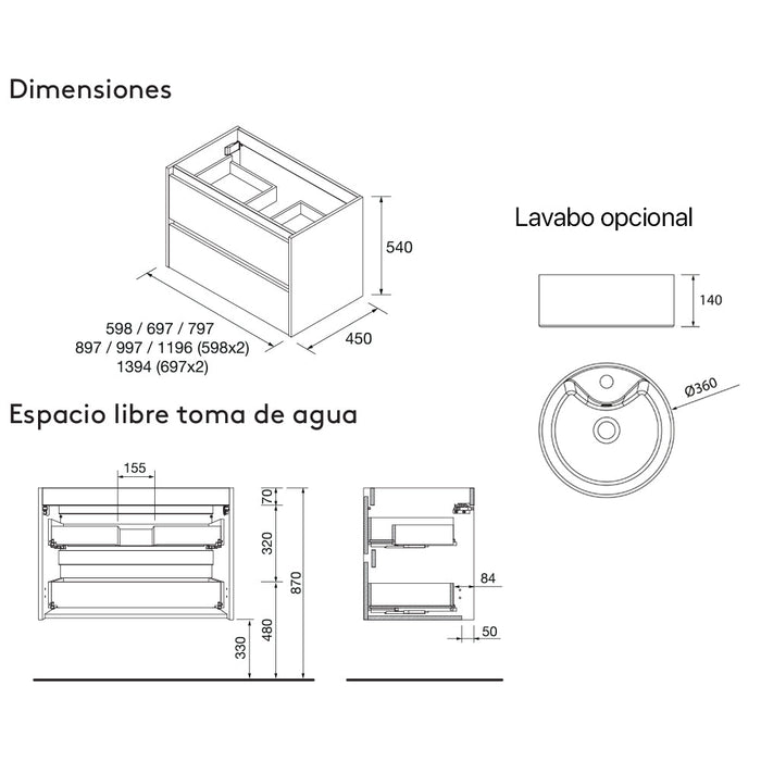 SALGAR 105520 NOJA Mueble de Baño con Tapa Encimera 4 Cajones 120 cm Color Verde Mate