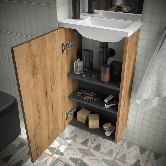 SALGAR 113731 MARVILLE Conjunto Completo Mueble de Baño Mini con Lavabo 1 Puerta Color Roble África