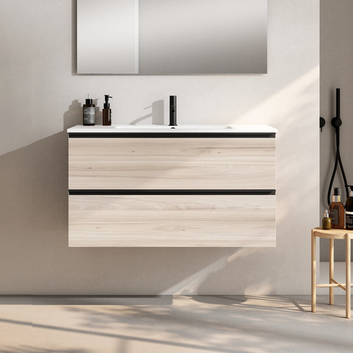 VISOBATH GRANADA Bathroom Cabinet with Wall Hung Sink 2 Drawers Alder Color Black Handle
