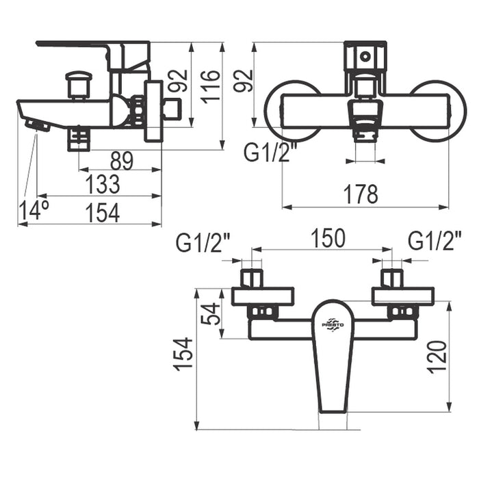 PRESTO 4603000 Aroha grupo baño-ducha Cromo