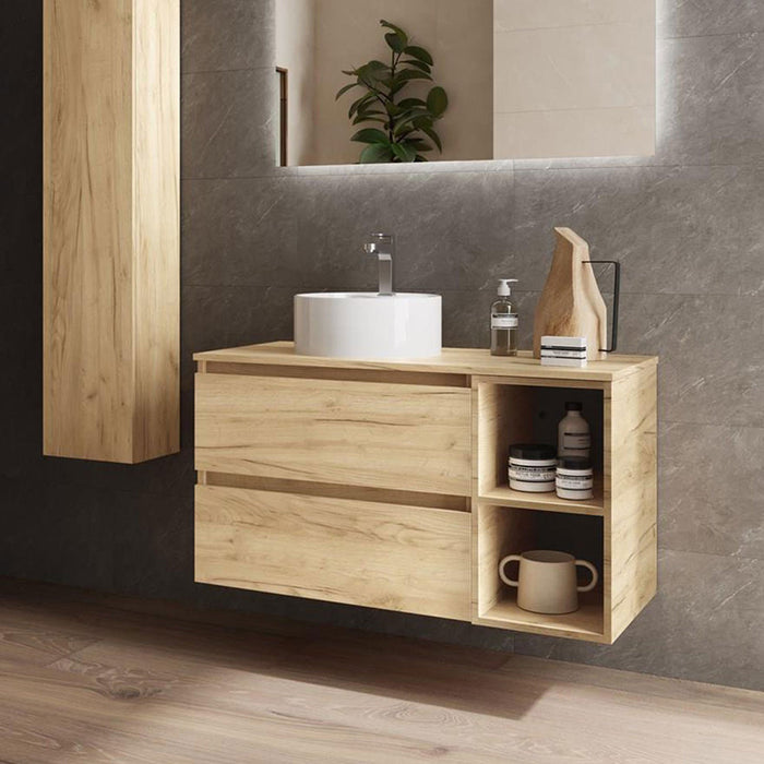 SALGAR BEQUIA Mueble de Baño con Lavabo de Posar y Encimera 2 Cajones 2 Huecos Roble África