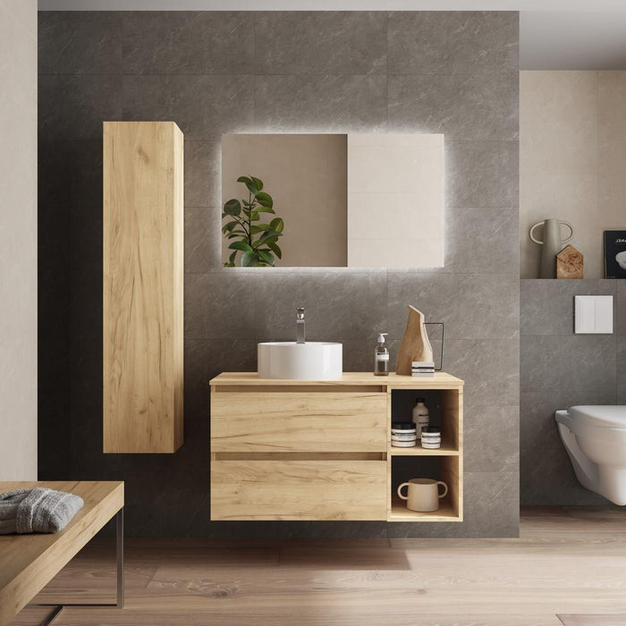 SALGAR BEQUIA Mueble de Baño con Lavabo de Posar y Encimera 2 Cajones 2 Huecos Roble África