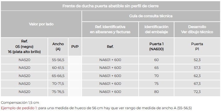 KASSANDRA NARDI NA520 Mampara de Ducha Puerta Abatible Sin Perfil de Cierre Negro Mate Transparente