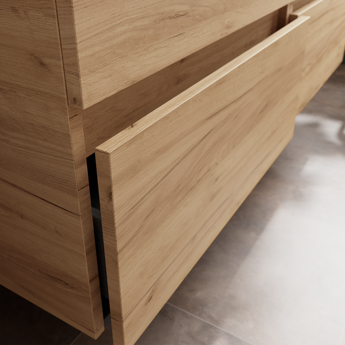 SALGAR BEQUIA Mueble de Baño con Lavabo de Posar y Encimera 2 Cajones 1 Puerta Reversible Roble África