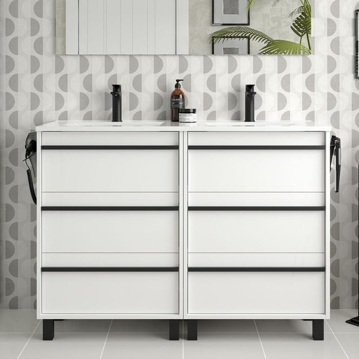SALGAR 105160 ATTILA Mueble de Baño con Lavabo 6 Cajones 120 cm Color Blanco Mate