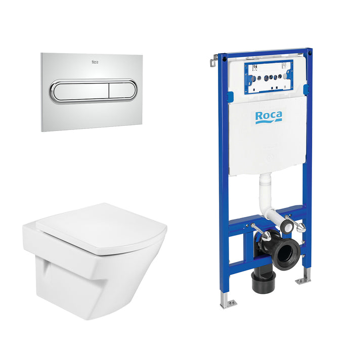 ROCA PACK HALL+DUPLO Inodoro Suspendido Rimless Pulsador Cromo
