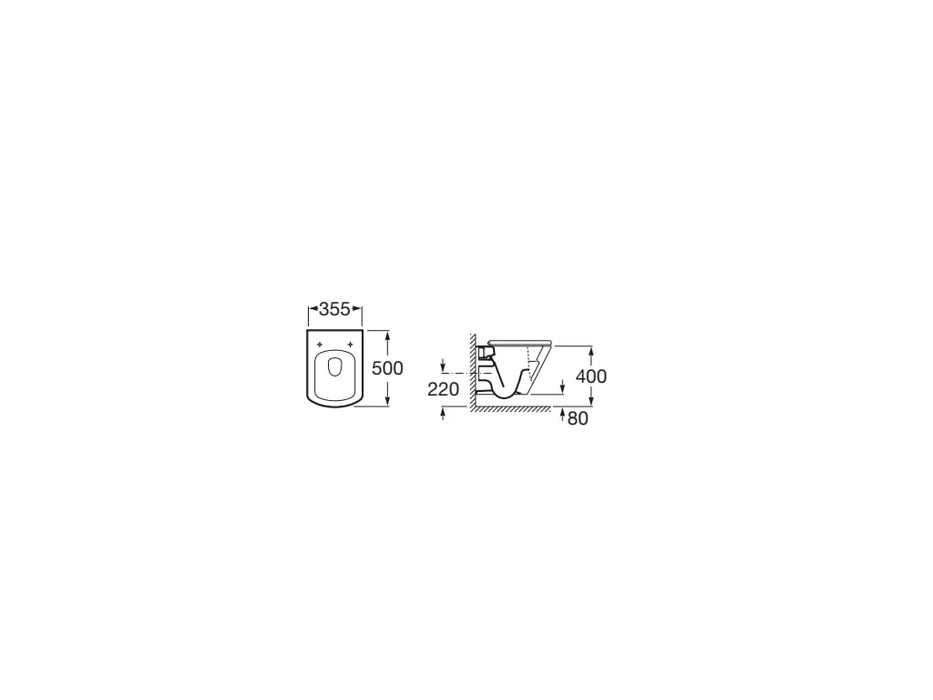 ROCA PACK HALL+DUPLO Inodoro Suspendido Rimless Pulsador Cromo