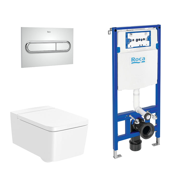 ROCA PACK INSPIRA SQUARE+DUPLO Inodoro Suspendido Rimless Pulsador Cromo