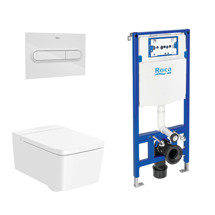 ROCA PACK INSPIRA SQUARE+DUPLO Inodoro Suspendido Rimless Pulsador Blanco