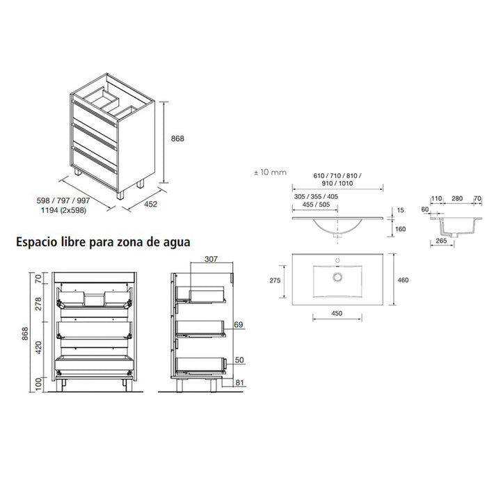 SALGAR ATTILA Mueble de Baño con Lavabo 3 Cajones Color Nogal Maya
